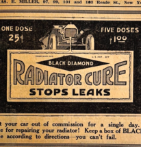 1917 Black Diamond Radiator Cure Advertisement Chas Miller Automobilia F14A - $24.99