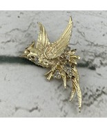 Gold Toned Bird Brooch Rhinestones Missing Ornate Fashion Jewelry Flaw - £7.73 GBP