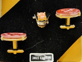 Dante Vintage Cufflinks Set Tie Tack Pin Gold Tone Oval Copper Dolomite Tux IOB - £35.60 GBP