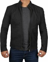 Handmade Mens Black Suede Leather  leder Jacket biker coat harley moto - $173.97