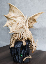 Gothic Exo Skeleton Dragon On Rock Cavern With Colorful LED Light Figurine - £39.86 GBP