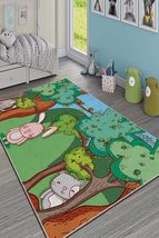 LaModaHome Area Rug Non-Slip - Green Rabbit and Mouse Soft Machine Washable Bedr - £25.31 GBP+