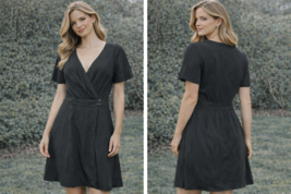 Madewell Black Wrap Dress Womens Size 2 V-Neck Short Sleeve Lyocell Short - $49.99