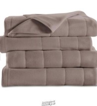 Sunbeam Heated Electric Heat Blanket Royal Dreams Quilted Fleece Twin Beige - £53.02 GBP