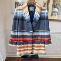 Vintage 90s Express Made in Italy Blanket Print Wool Blend Oversized Bla... - $36.00