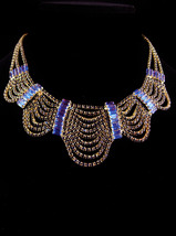 Stunning Edwardian style necklace - blue Rhinestone statement jewelry - 400 ston - £98.75 GBP