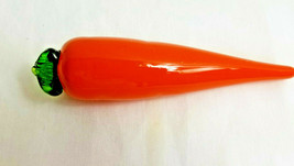  Art Glass Orange Green Carrot Vegetable Vintage Handmade 7&quot; Long - $27.95