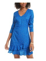 $60 Material Girl Womens Juniors Printed Ruffled Wear To Work Dress Blue Medium - £9.71 GBP