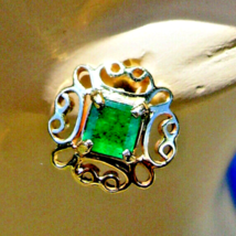 Earth mined Emerald Deco Design Earrings Unique Vintage Studs Solid 14k ... - $2,661.95 CAD