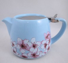 Alfred Blue Floral Cherry Blossoms Ceramic Teapot Stainless Steel Infuser 20 oz - £7.15 GBP