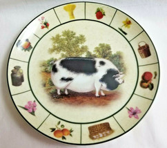 PIG HOG Farm Barnyard Porcelain Collector Plate Dish Folk-art Back White 8&quot; - $457.81 MXN