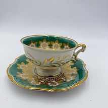 Antique Schwarzenhammer Bavaria Porcelain  Gold Trim tea cup &amp; saucer Green - $135.00