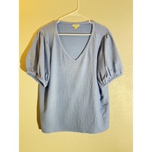 ANA A New Approach Women’s Blue Textured Puff Sleeve Blouse Size 1X V-Neck - $13.86