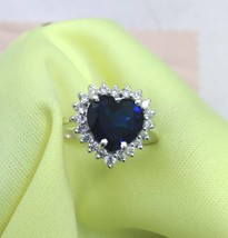 Heart shape Sapphire Sterling silver ring, Heart ring, Ocean Heart Ring ... - $70.55