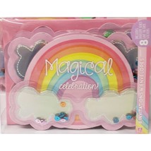Magical Rainbow Celebration Invitations Party Supplies Die Cut Style 8 Per Pack - £4.75 GBP