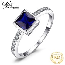 JewelryPalace Square Created Blue Sapphire Ring 925 Sterling Silver Rings for Wo - £13.79 GBP