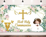 First Holy Communion Backdrop Banner Pink Floral God Bless Baptism Mi Ba... - $25.06