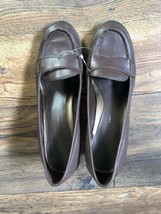 NINE &amp; Company MEZMORIZ Brown Block Heels Loafer Pumps Penny Women&#39;s Shoes Sz 6 - £9.63 GBP