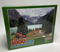 Hoyle puzzle Mountains Lake Evergreens and Poppies New Sealed  1000 pc p... - $12.29