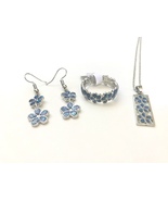 Mele Sterling Silver Created Blue Opal 3 Plumeria Pendant - Ring 8 - Ear... - £15.91 GBP
