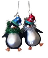 Vintage Pair of Penguins w/ Tinsel Scarves Velvet Tux Glass Christmas Or... - $18.51