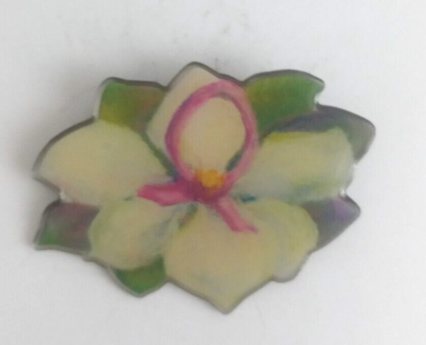 Amoena Flower Enamel 1 3/8&quot; x 1.75&quot; Lapel Hat Pin - $7.43