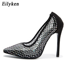 Fashion Glitter Colorful Rhinestones Women Pumps Sexy Hollow Out Breathable Mesh - £41.21 GBP
