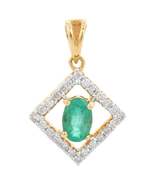 Minimalist 18K Yellow Gold Prong Set Emerald Pendant with Diamonds - £625.31 GBP