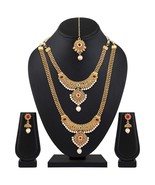 Long Short Necklace Combo Traditional Pearl Kundan Jewelry Set 18k Gold ... - £16.90 GBP