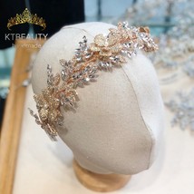 New Rhinestone Crystal Tiara Long Size Silvery/Gold Flower Headband Royal Bridal - £88.68 GBP