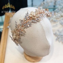 New Rhinestone Crystal Tiara Long Size Silvery/Gold Flower Headband Royal Bridal - £83.48 GBP