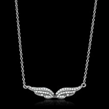 Women&#39;s Simulated Diamond Angle Wings Pendant 925 Sterling Silver Necklace 14&quot; - £67.69 GBP
