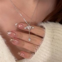 Crystal Angel Wings Heart Pendant Necklaces Ladies Girl Simple Y2K Pink White Zi - £1.55 GBP