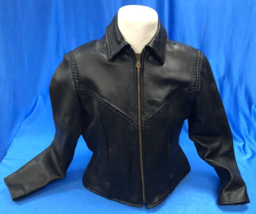 Women&#39;s Black Leather Jacket w/Braided Detailing, XXL - £118.26 GBP