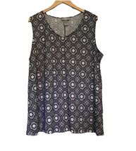 Catherines Sleeveless Tank Top Size 2X Black White Print Stretch Layerin... - $12.87
