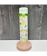 Victorian Hand Painted Glass Vase w Enamel Design Pansies Applied Glass ... - £76.75 GBP