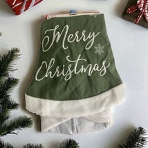 Merry Christmas Green &amp; White Tree Skirt 38 Inches Embroider Snowflakes NEW - $21.18