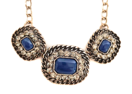 Vintage 1990&#39;s signed NWT Silver Tone with Dark Blue Surrounded by Clear Stones - £19.93 GBP