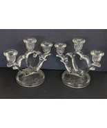 2 Crystal Etched Glass Art Deco Clear Depression Candelabra Candlestick ... - £158.02 GBP