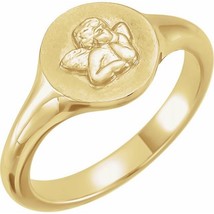 Authenticity Guarantee 
14K Yellow Gold Cherub Angel Pinky Ring - £463.16 GBP+