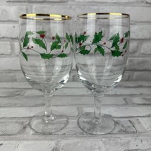Lenox Holiday Holly Berries Iced Beverage Goblet Glasses w/Gold Rim Set ... - $21.32