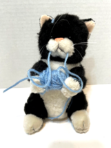 Plushland Warming Hearts Plush Black White Kitten with Yarn Ball Stuffed... - $14.58