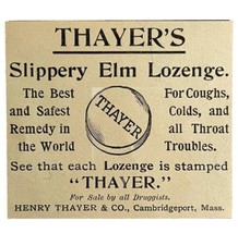 Thayer&#39;s Slippery Elm Lozenge 1894 Advertisement Victorian Medical 3 ADB... - £7.46 GBP