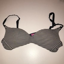 Pink Victoria’s Secret 32AA V Neck Push Up Bra Black And White Stripes - $7.91