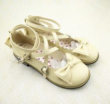 Lolita Shoes Women Flats Low Round with Cross Straps Bow Cute Girls Princess Tea - £47.19 GBP