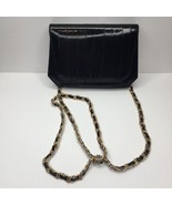 Vintage Genuine Eel Skin Leather Black Evening Purse Handbag Mirror Chai... - £39.37 GBP
