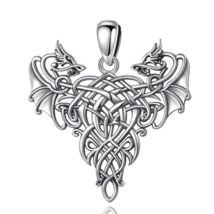 Vintage 925 Sterling Silver Double Dragon Personality Pendant + Necklace - £59.93 GBP