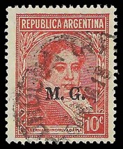 1936 ARGENTINA Stamp -Overprint &quot;MG&quot; Ministry of War 10c, SC#OD93 1195 - $0.99