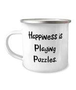 Happiness is Playing Puzzles. 12oz Camper Mug, Puzzles, Sarcasm For Puzzles - £15.44 GBP