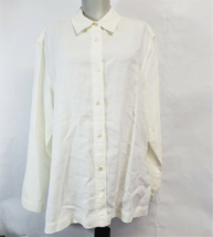 Kate Hill Button-up Shirt 100% White Linen Natural essential Womens Petite L NWT - £23.62 GBP